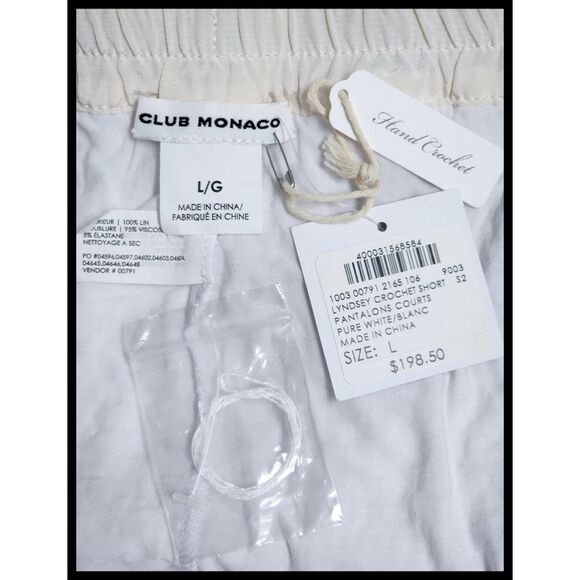 NWT Club Monaco Lyndsey Lined Crochet Shorts Drawstring Scallop Hem White Large - Picture 5 of 8